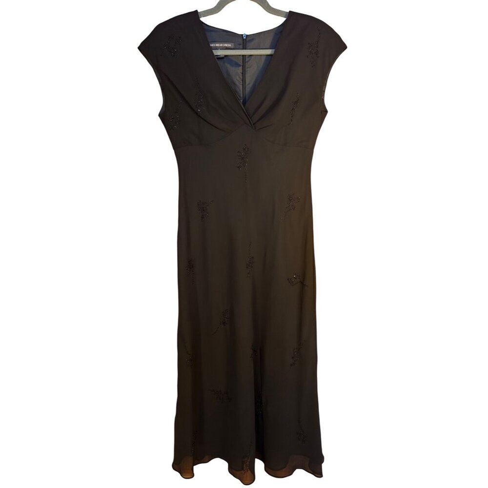Black Beaded Long Dress Sz 8 Jones Wear Fairy Whimsy Elegant